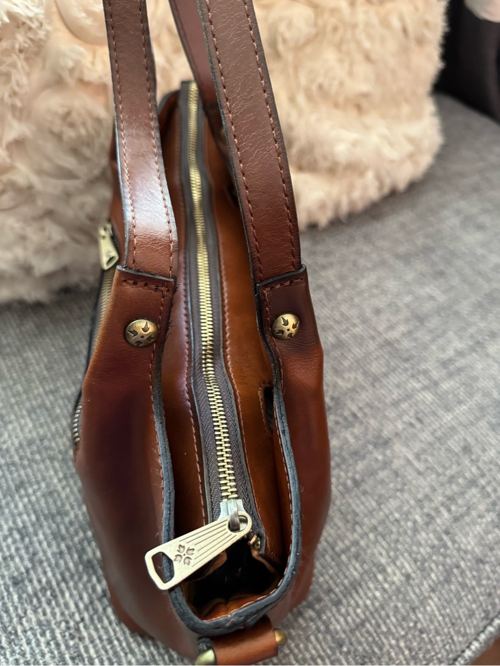 Patricia Nash Argenta/Chestnut/Brown Leather Satchel/Tote Bag - Picture 4 of 10